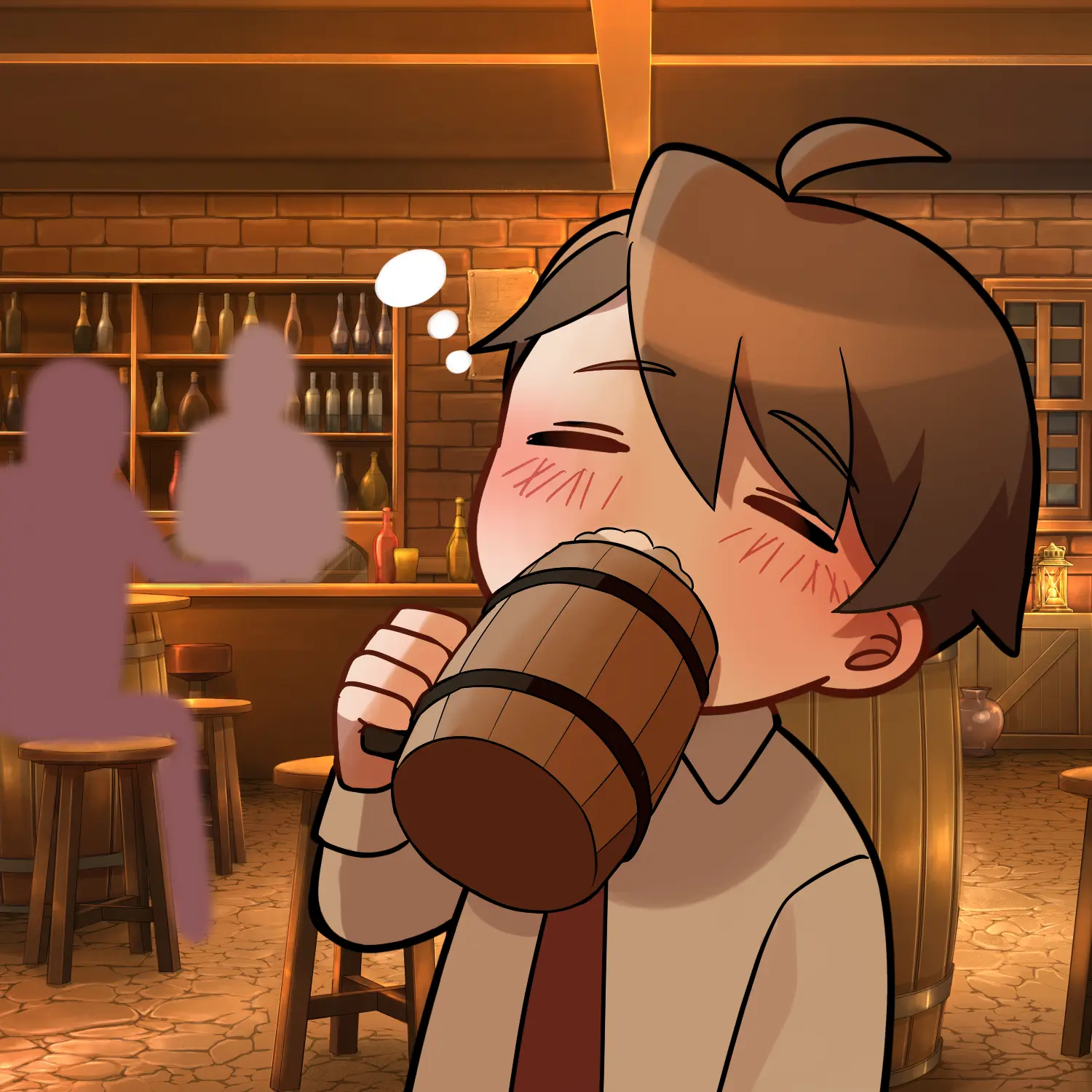 酒場で酒を飲むタカシ