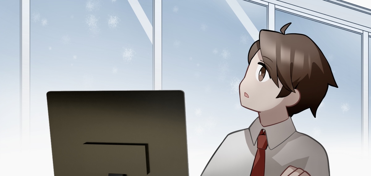 雪景色を見るタカシ